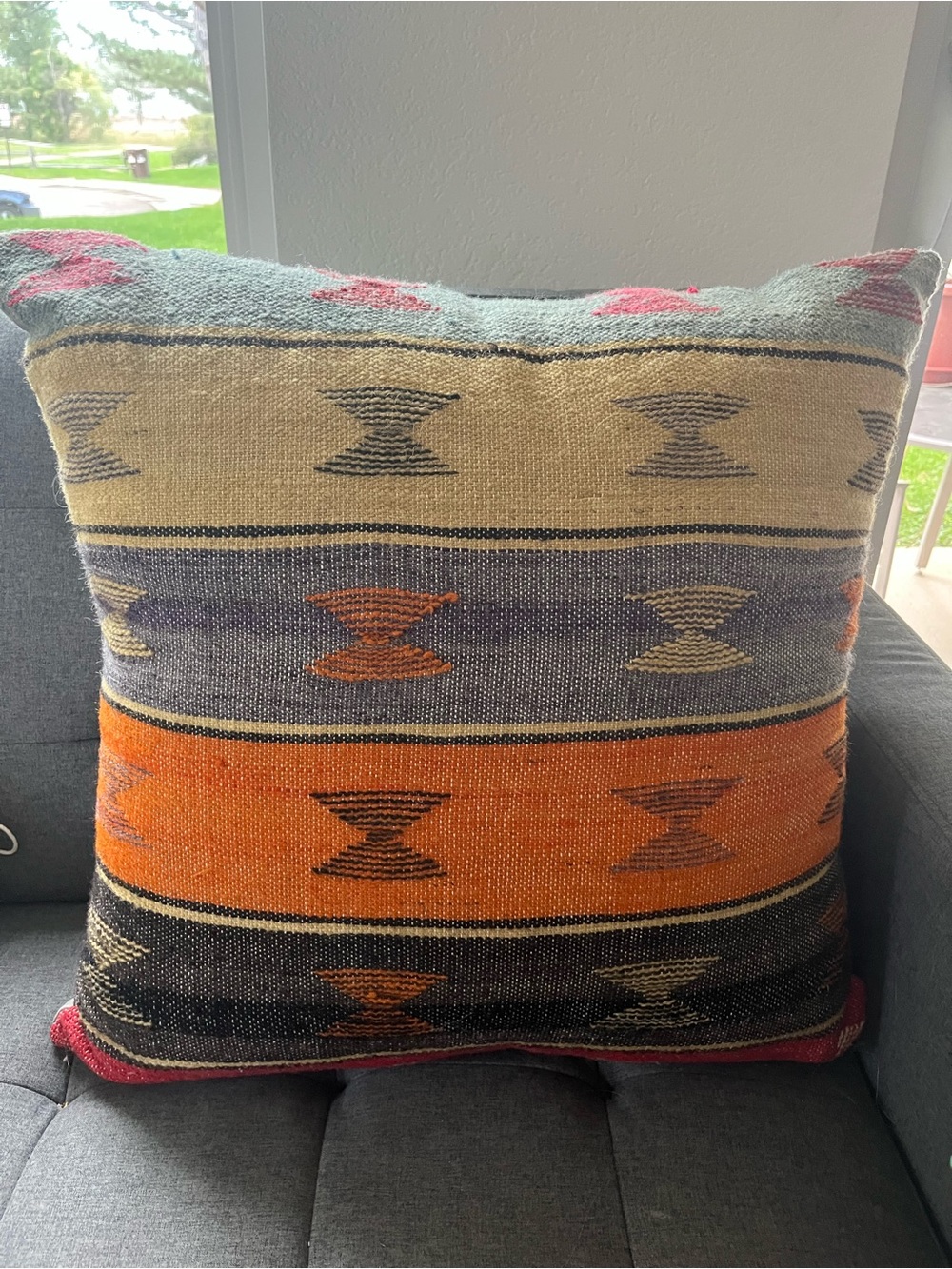 Arhaus 100% wool hand woven old kilim pillow made in turkey